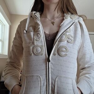 Aeropostale Cream Sherpa-Lined Zip Hoodie